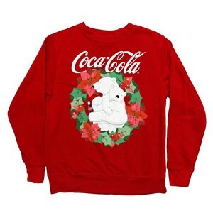 Coca Cola Polar Bear Christmas Sweatshirt XS Juniors Red Holiday Graphic Pullove